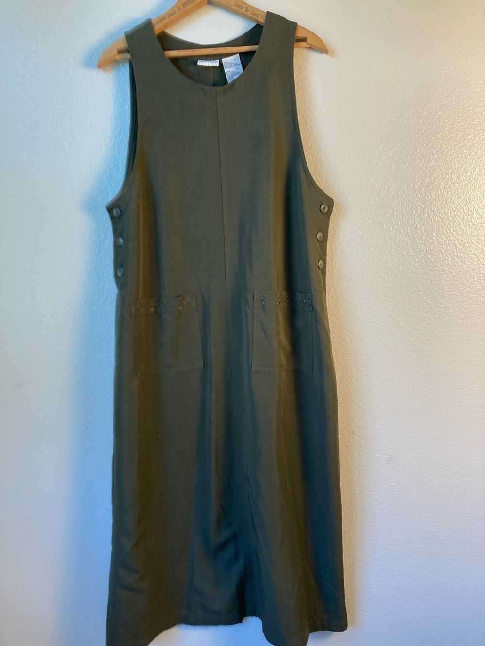 Vintage Jumper style straight maxi relaxed dress embroidered pockets sz M